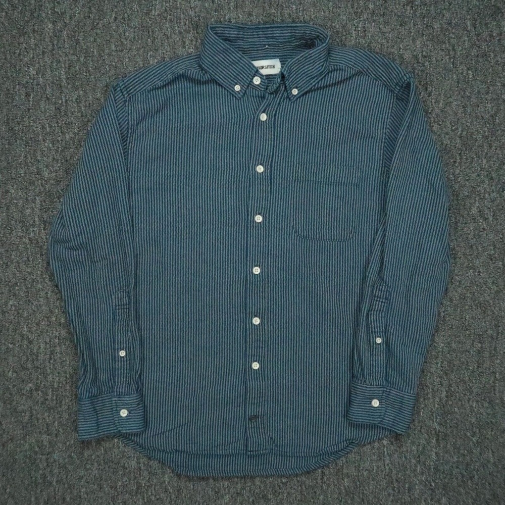Taylor Stitch Shirt Men Medium 40 Blue The Jack Striped Organic Long Sleeve
